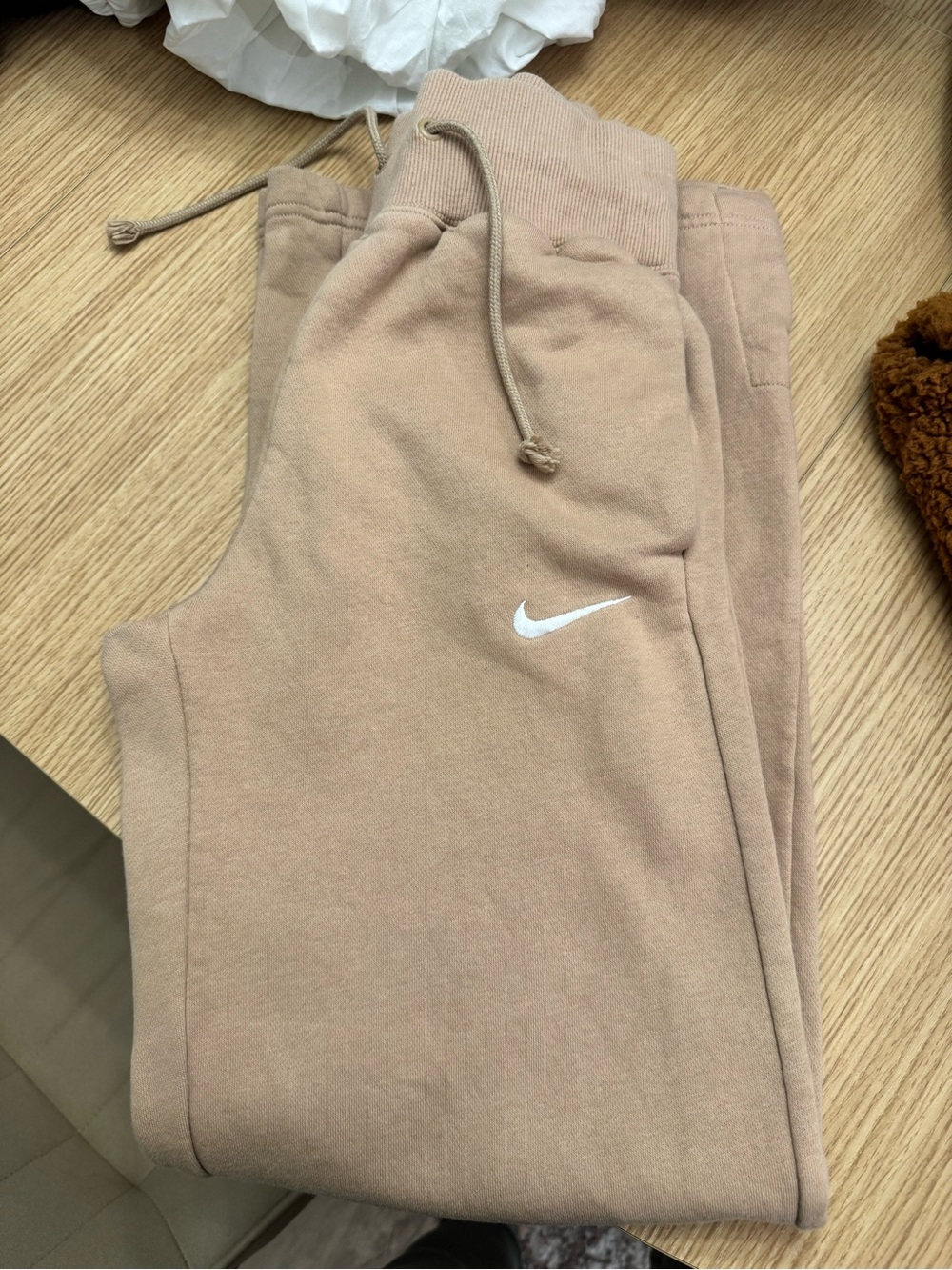 Nike Kids Tan Joggers with White Swoosh